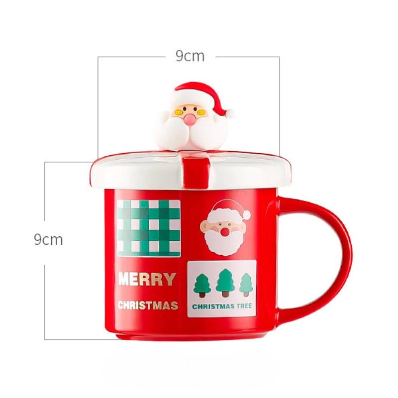 400ml Creative Cartoon Snowman Christmas Ceramic Cup with Lid Couple Tea Cups Household Breakfast Dessert Oatmeal Mugs Drinkware