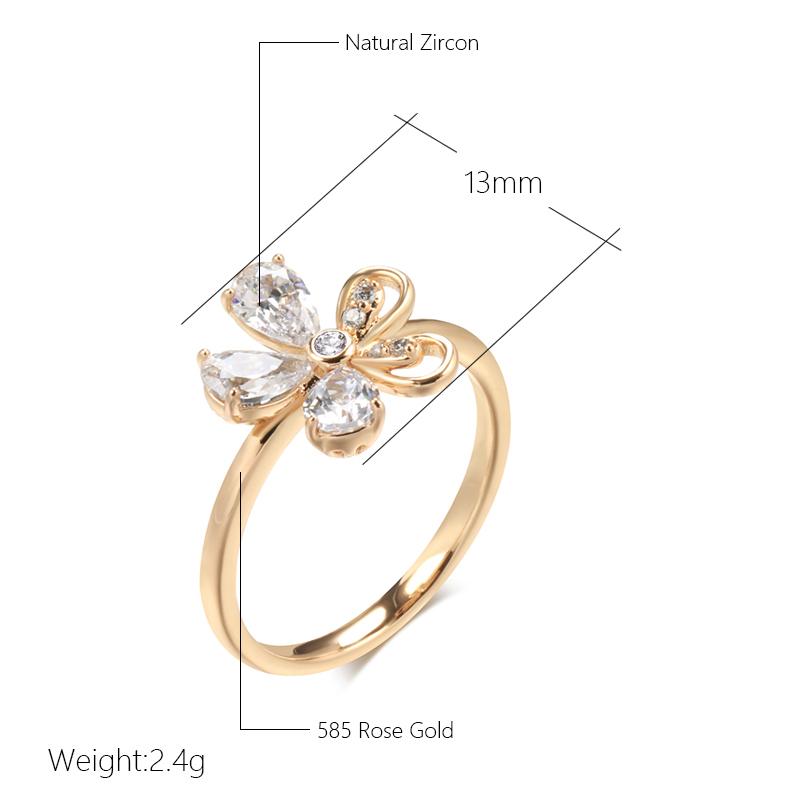 Fashion Crystal Flower Luxury  Rose Gold Color Natural Zircon Retro Women'S Ring Temperament Party Wedding Jewelry