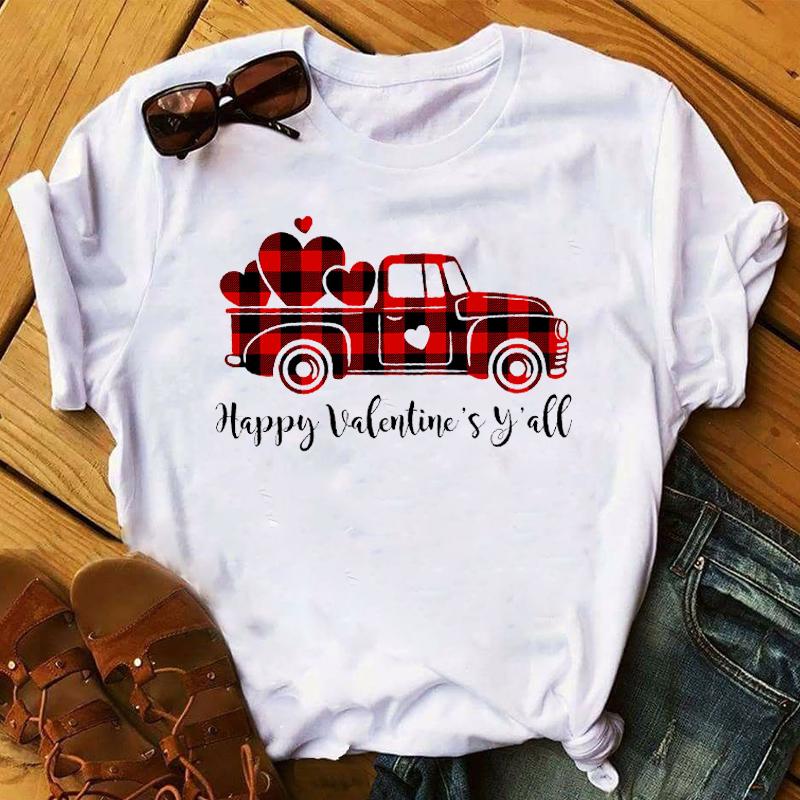 Summer 2025 Fashion Leopard Flower Sweet Love You Lady Ladies Womens Tee T-Shirt Graphic Female Valentine's Day Top T Shirt Gift