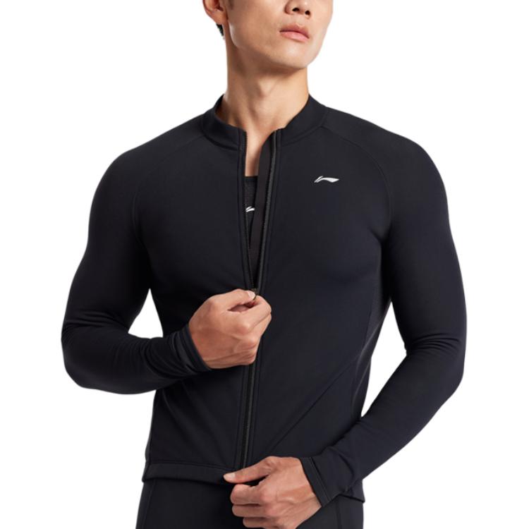 Li-Ning Comfortable Casual Simple Zipper Warm Slim Fit Long Sleeve Cycling Jersey Men jersey Black LCUY095-1