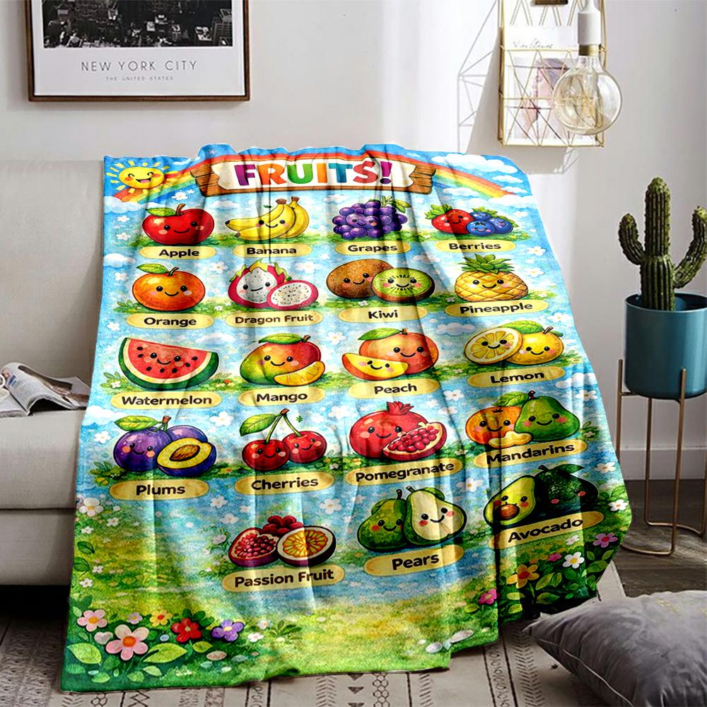 Colorful Cartoon Fruit Characters Flannel blanket for bedroom, living room, sofa, and nap