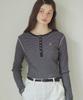 OURHOPE Logo Henley Neck Slim Striped Sleeve T-Shirt - Black