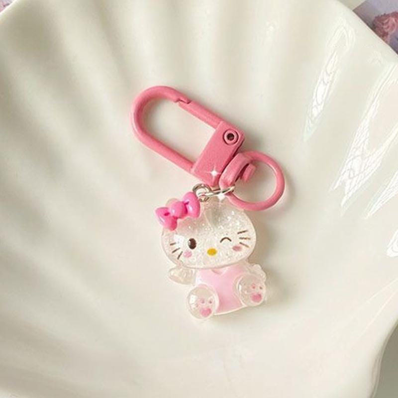 Sanrio Anime Hello Kitty Transparent Fine Flashing Keychain Cartoon Cinnamon Dog Kuromi Melody Bag Pendant Cute Key Accessories