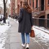 Women's Retro Casual Mid-Length Wool Coat with Lapel Collar for Winter Everyday Wear