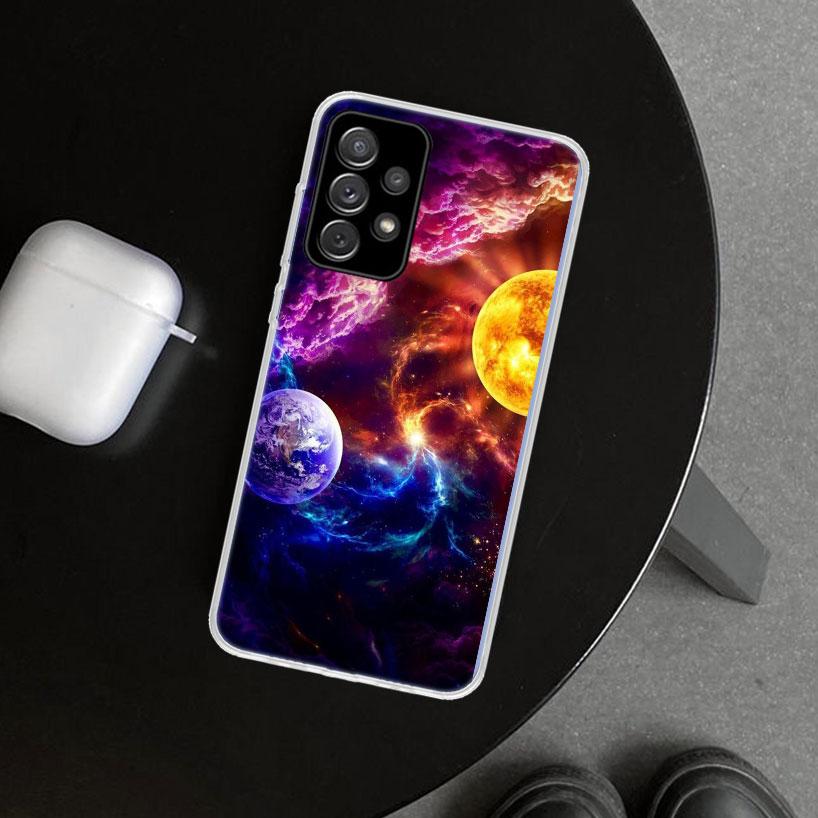 Erdsterne Weltraum Handyhülle Cover für Samsung Galaxy A12 A22 A32 A52 A72 A02S A51 A50S A31 A20S A10S Note 20 Ultra 10 Plus Gala