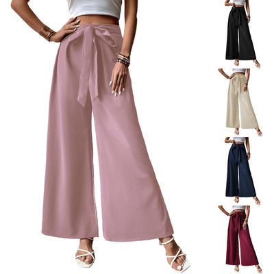 Womens Pants High Waist Wide Leg Trousers with Self Tie Belt Casual Loose Fit Pants for Women Office Wear Stylish Design