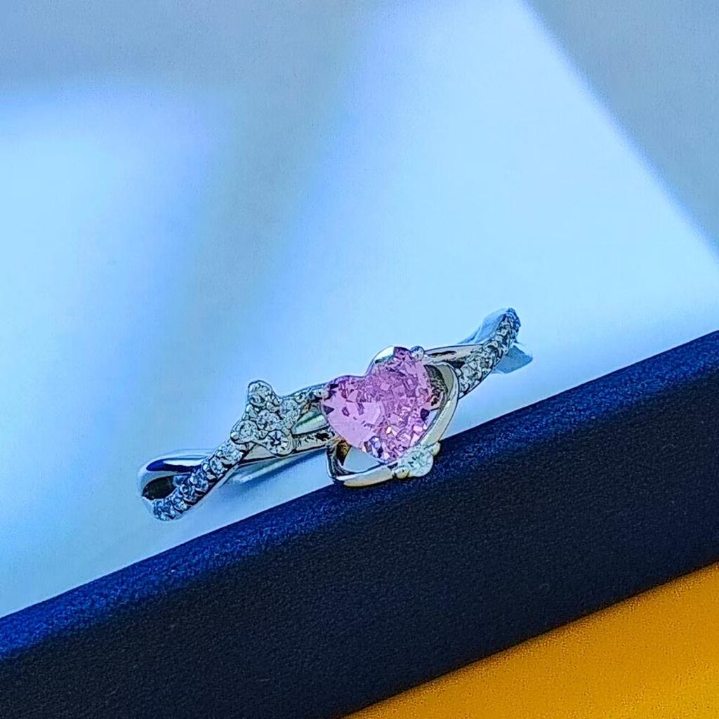 Pink Love Zir*****Pen Ring Women'S Light Luxury Sweetheart Planet Beautiful Girl Amethyst Women'S Ring