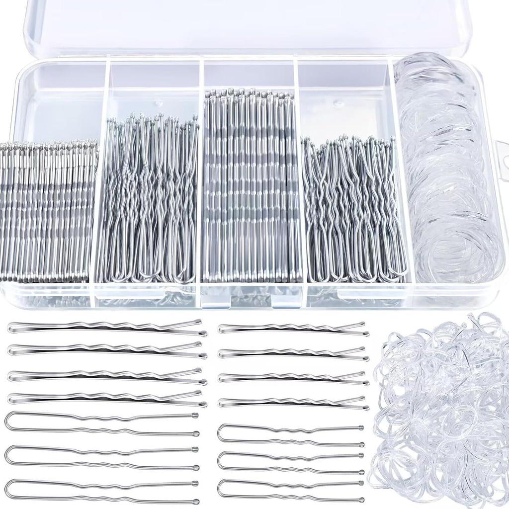 Hair Clip Set: Straight & U-Shaped Clips with Transparent Rubber Bands - Hot Selling Styling Accessories
