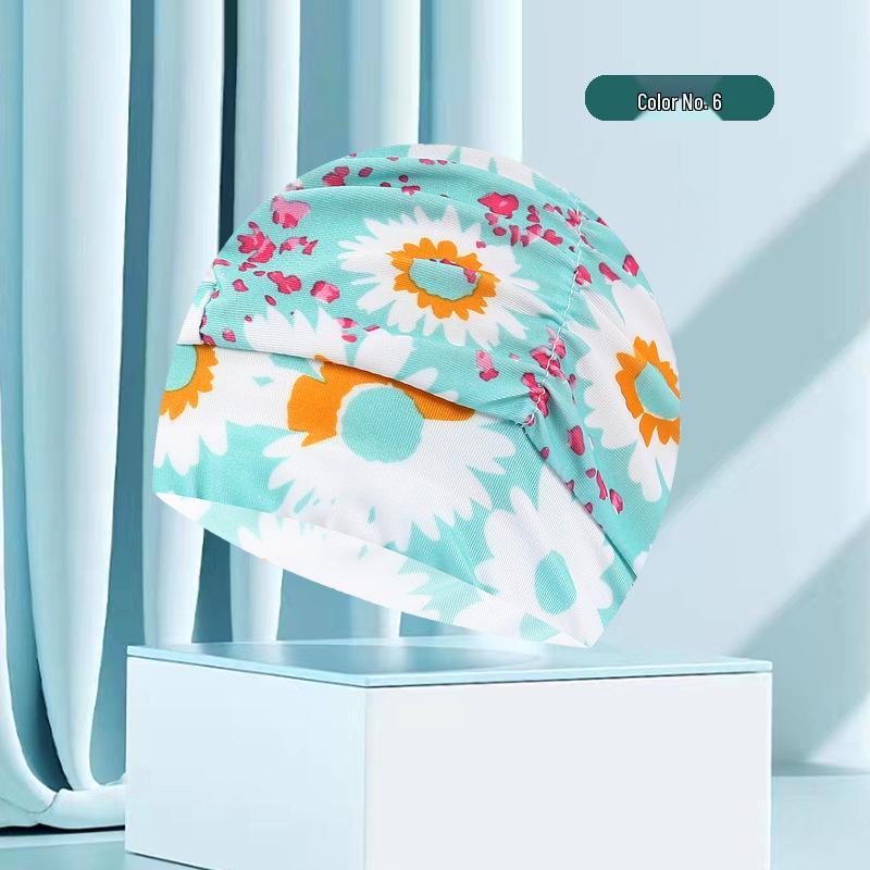 Dámská květinová plisovaná plavecká čepice nadměrné velikosti - Nepřiléhavý střih, Jednobarevná, Módní látkový design