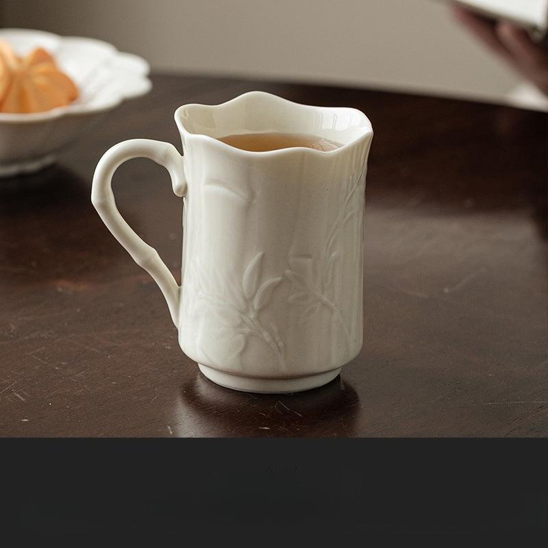 BRBamboo Patterned Ceramic Coffee Cups Saucers Home Dining Table Handmade Ceramic Coffee Cup Afternoon Tea Teacup Coffees Mug GiftEY
