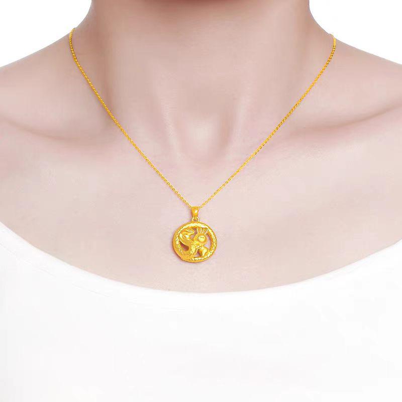 Benmingnian Gold-Plated Snake and Rabbit Pendant Necklace