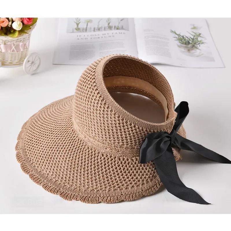 

Шляпа от солнца, пляжная шляпа с большими полями, универсальная шляпа от солнца, полая солнцезащитная женская шляпа, складная шляпа с пустым верхом one size бежевый