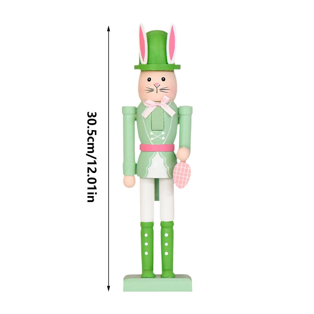 

12inch Easter Rabbit Nutcracker Ornament Wooden Easter Rabbits Nutcracker Statue Figures Decorations For Spring Tabletop Holiday зелёный