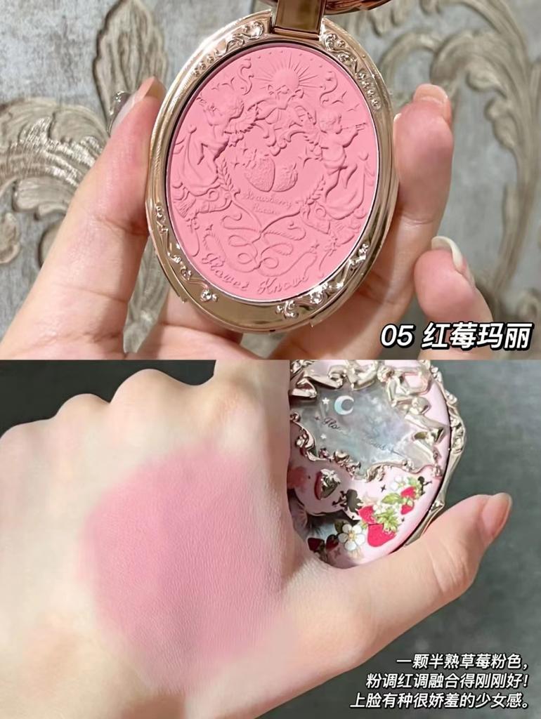 FlowerKnow Unicorn Strawberry Rococo Embossed Blush & Contouring Palette, Highlighter & Multi-Use Cream Blush
