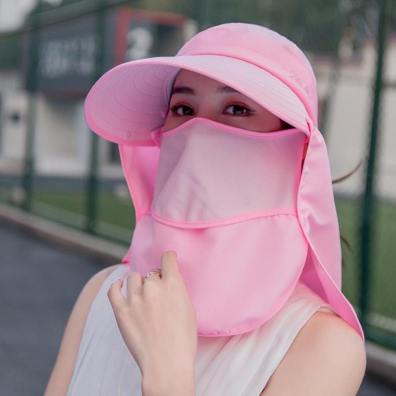 

Women’s Korean Style Wide Brim Sun Hat with Removable Face Cover and UV Protection Multiple configurations, large brim UV protection
