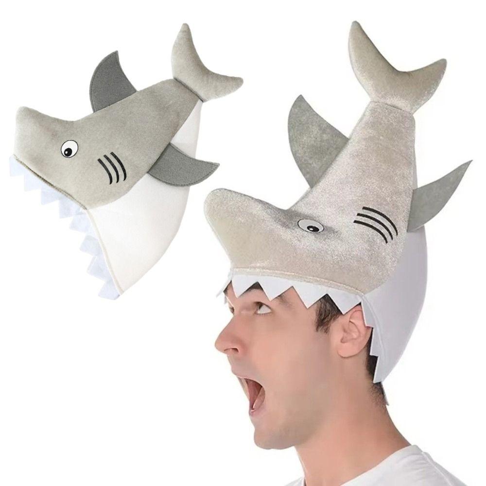 Creative Shark Party Hat Cartoon Plush Animal Cap Costume Accessories Shark Head Cover  Photo Props