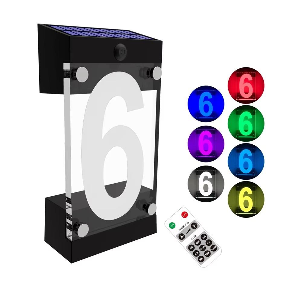 3D Acrylic Solar Powered House Number Sign IP55 Waterproof Solar Powered RGBW Color Lamp Yard Style-F