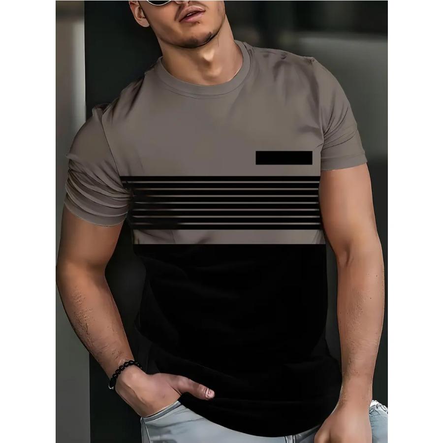 Men Striped T Shirt Tee Shirt Short Sleeve O-Neck TShirt Vintage Casual Large Size T-Shirts Men’s