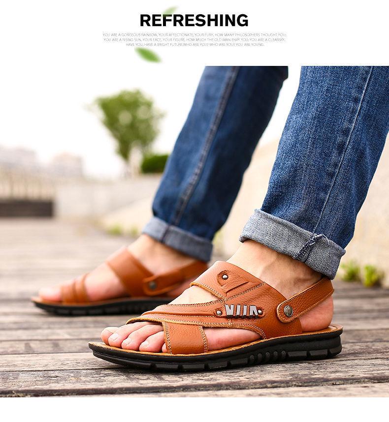 Męskie sandały plażowe z prawdziwej skóry na podeszwie Oxford