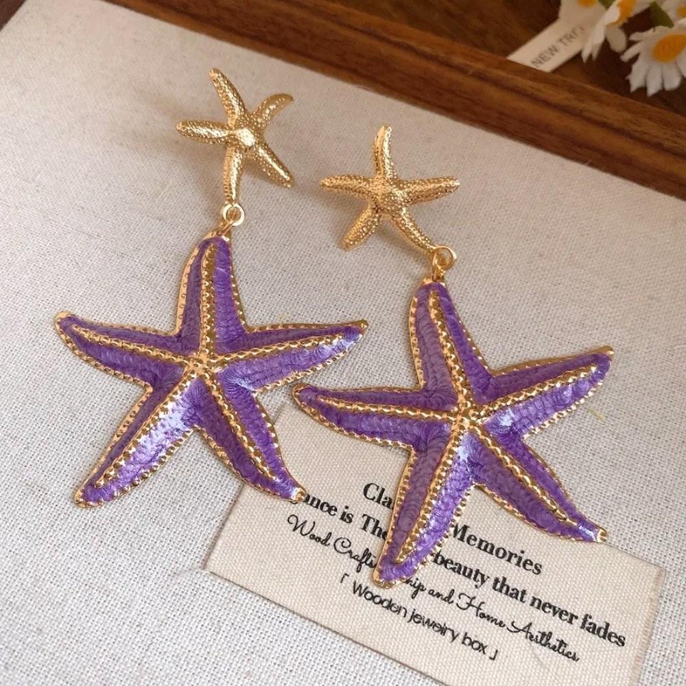 Iron Material Starfish Dangle Earrings Ear Pendant Long Tassel Earrings Women