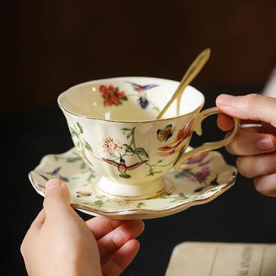 Western-style High-value Flower and Bird Coffee Cups and Saucers, Retro Style Gold-painted Ceramic Cups, Household Afternoon Tea Mugs
