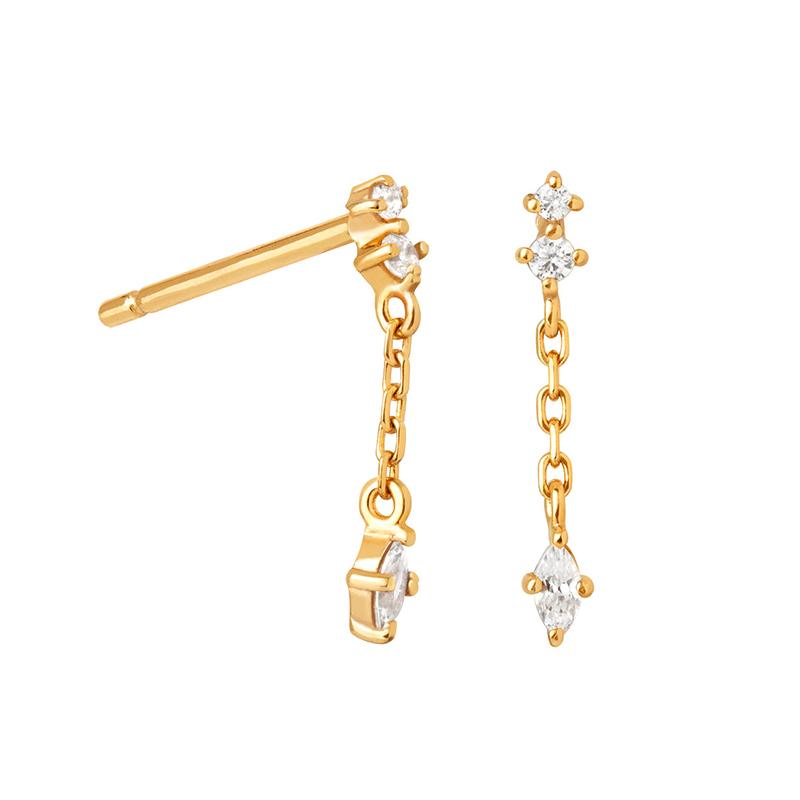 925 Silver Needle Long Chain Stud Earrings For Women Exquisite Zircon Geometric Tassel Pendant Earrings Luxury Jewelry