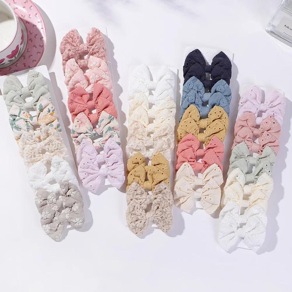10Pcs/lot Baby Bows Hairgripes Cotton Embroidery Hair Bow Hair Clip Set Sweet Girl Kids Hairpins Headwear Handmade Barrette