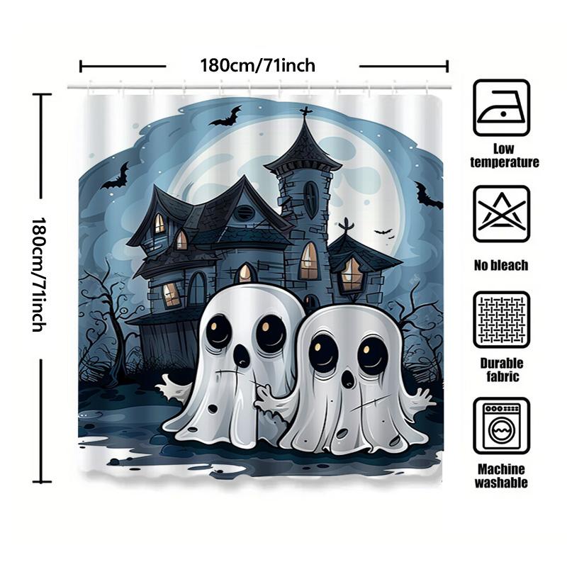 1Pccute Ghost Haunted House Bathroom Shower Curtain For Kids Halloween Decoration