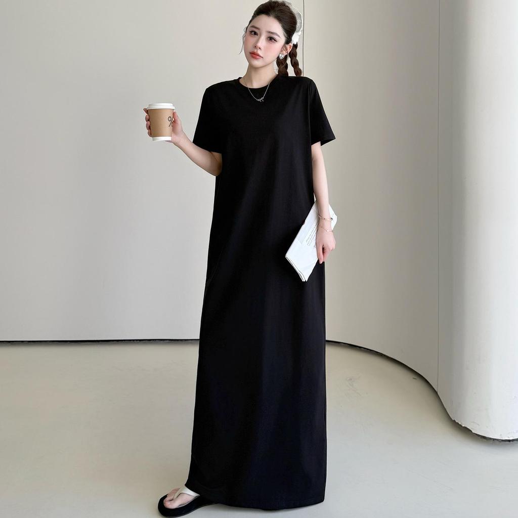 61035# Stylish Women's Over-the-Knee Slimming T-Shirt Dress - Simple, Modern, Short-Sleeved, and Loose-Fitting