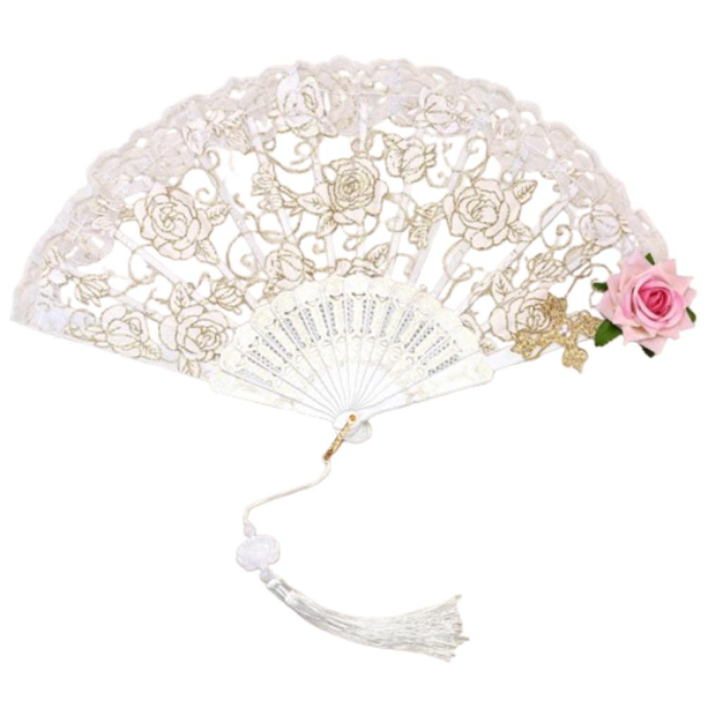 Retro Cosplay Vějíře do ruky Evropské Vějíře pro taneční show Růžový Krajkový Skládací Vějíř Svatební Párty Dekorace