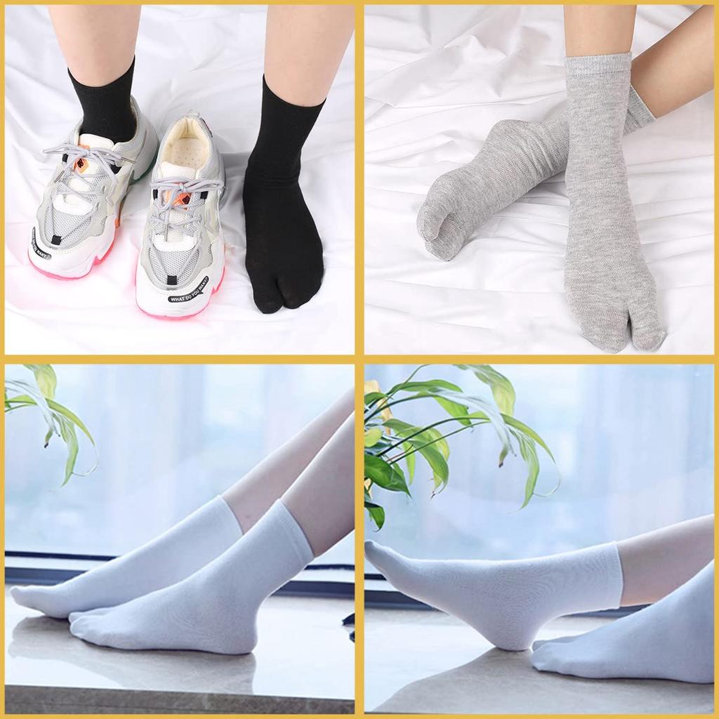 WinsGreat Set of Tabi Solid One Size Fits Bunion Sandals 3-Pair Socks, Two-Toe Socks, Cotton, Color, Antibacterial, Odor-Resistant, Moisture-Wicking,