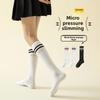 Female Spring Black and White Striped Skinny Student Calf Socks