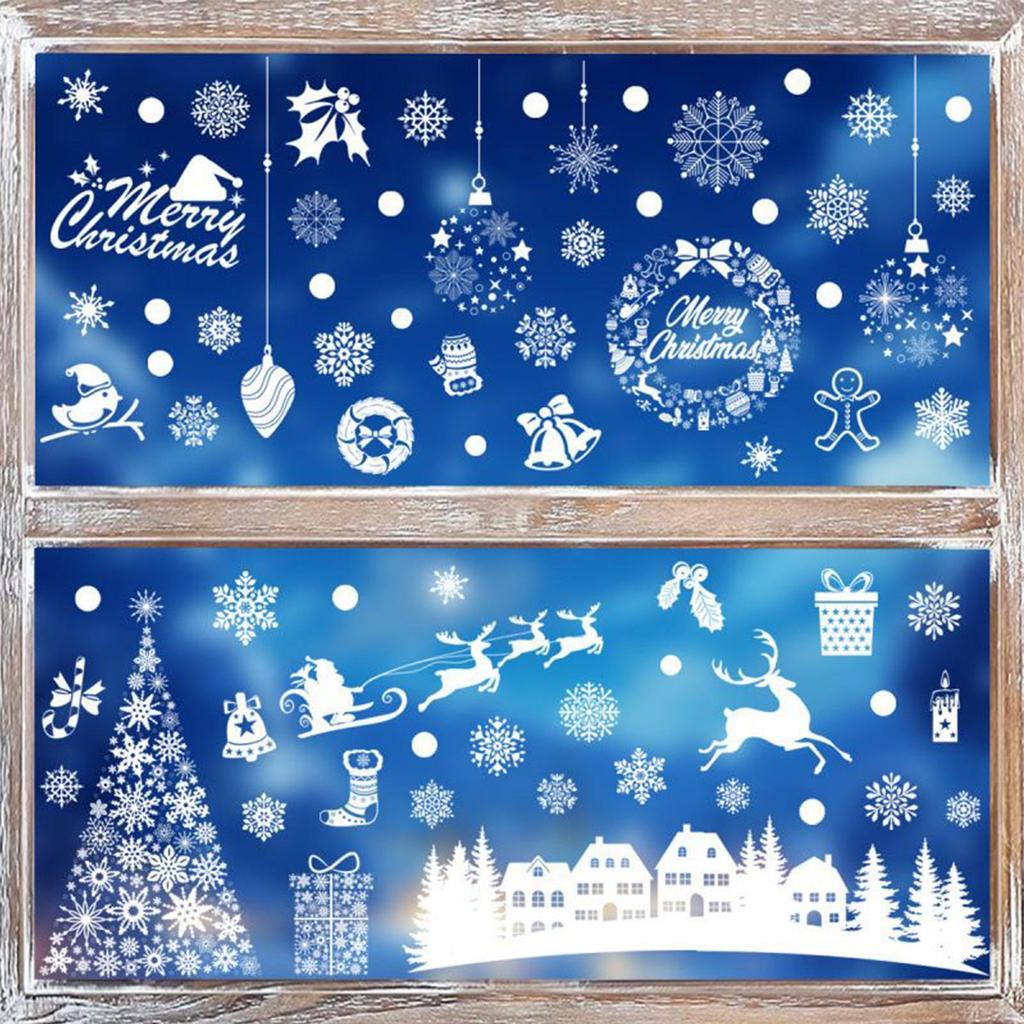 Static Christmas Window Stickers 9 Pieces Removable Winter Window Clings White & Balls Christmas Village Patterns Holiday Decor