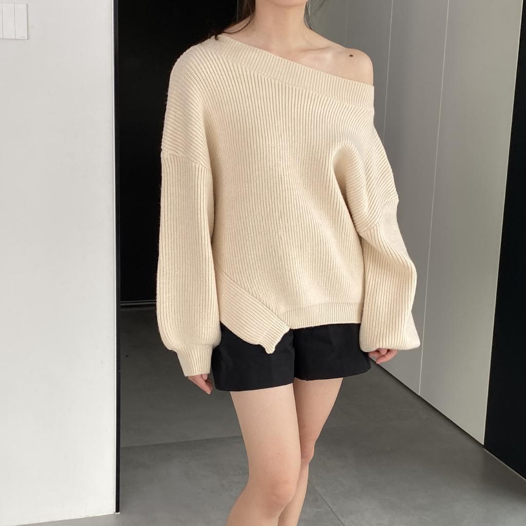 Johnature Verdickter Herbst Damen Pullover Herbst Winter Lässig Einfach Einfarbige Puffärmel Pullover