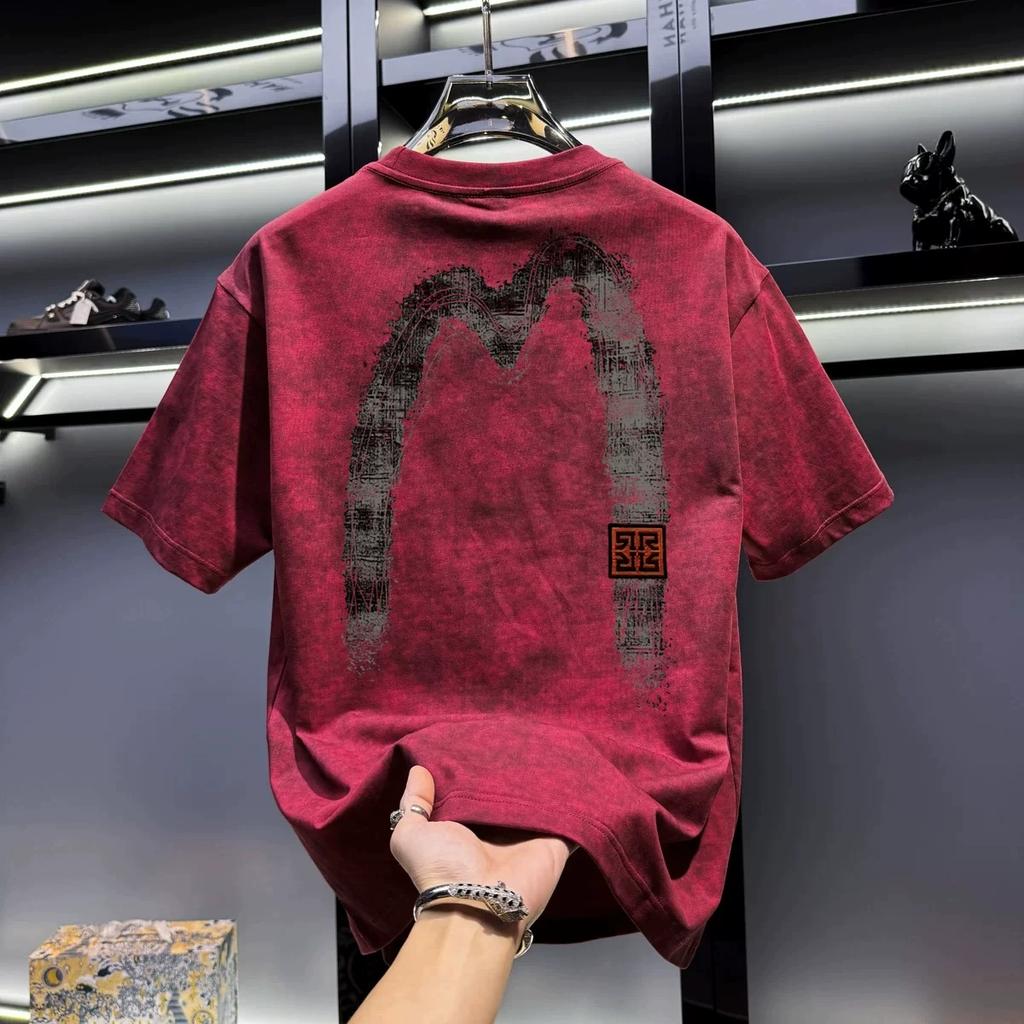 Round Neck Trendy Tops, Fashionable and Versatile Men's T-shirts, Loose Printed Short Sleeves for Couples Cotton