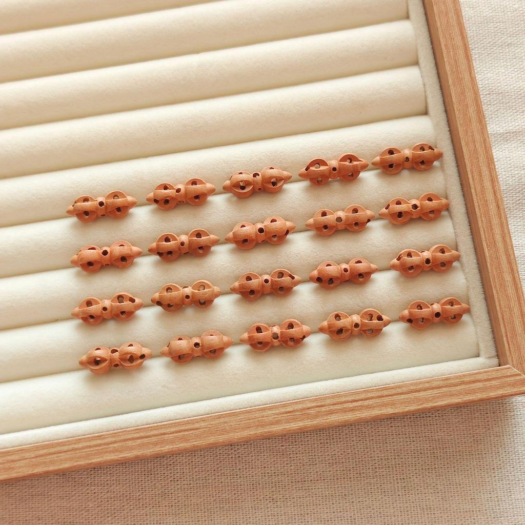 Peach Wood Vajra Bell & Pestle Bracelet Charm - Small Ritual Carving Accessory