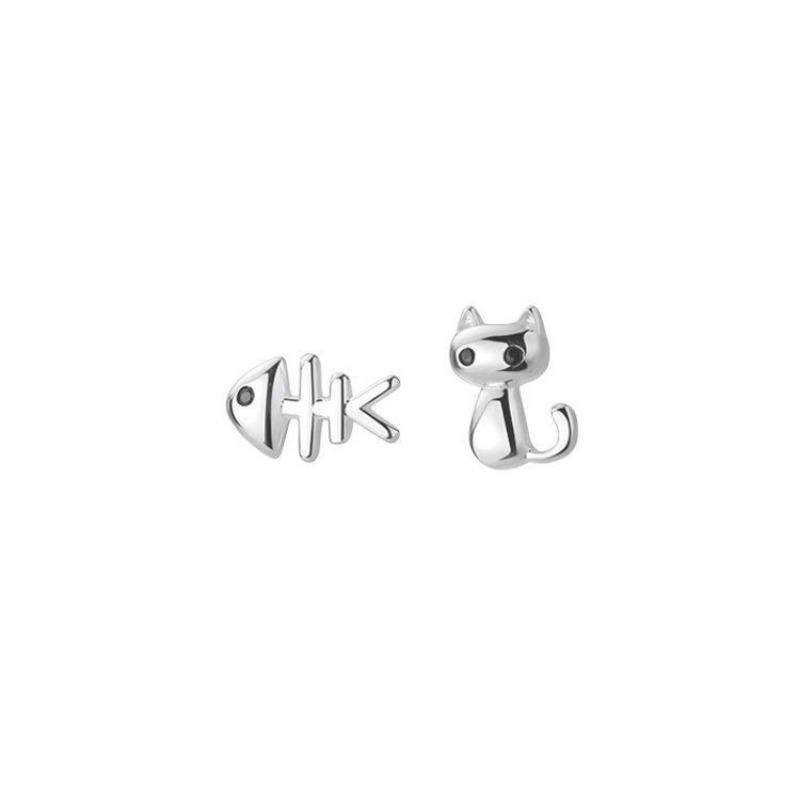 Asymmetric Cat Fishbone Stud Earrings For Women Cute Lovely Fashion Jewelry