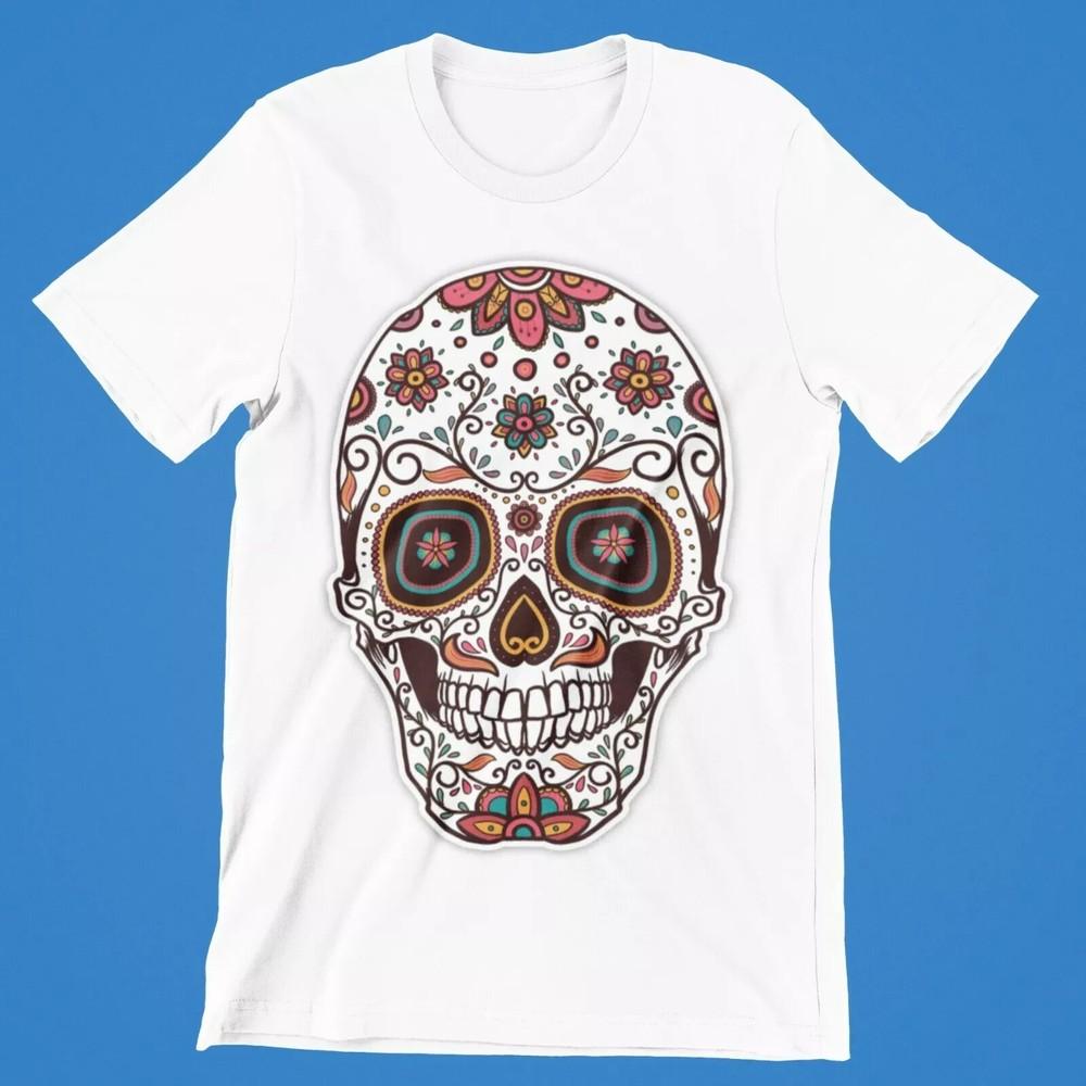 

Skull Happy T-Shirt Cartoon Cool Gift Tee Retro Mexico Flowers Movie UK Unisex T-Shirt XL