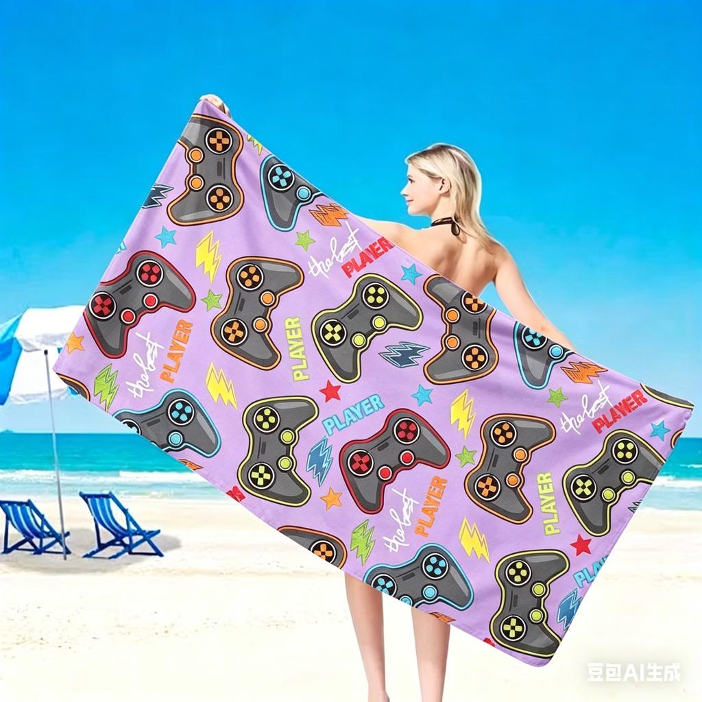 Gamer Style Microfiber Beach Towel Oversized Controller Print Quick Dry Sand Free Giant Bath Sheet Large XL Swim Blanket Mat