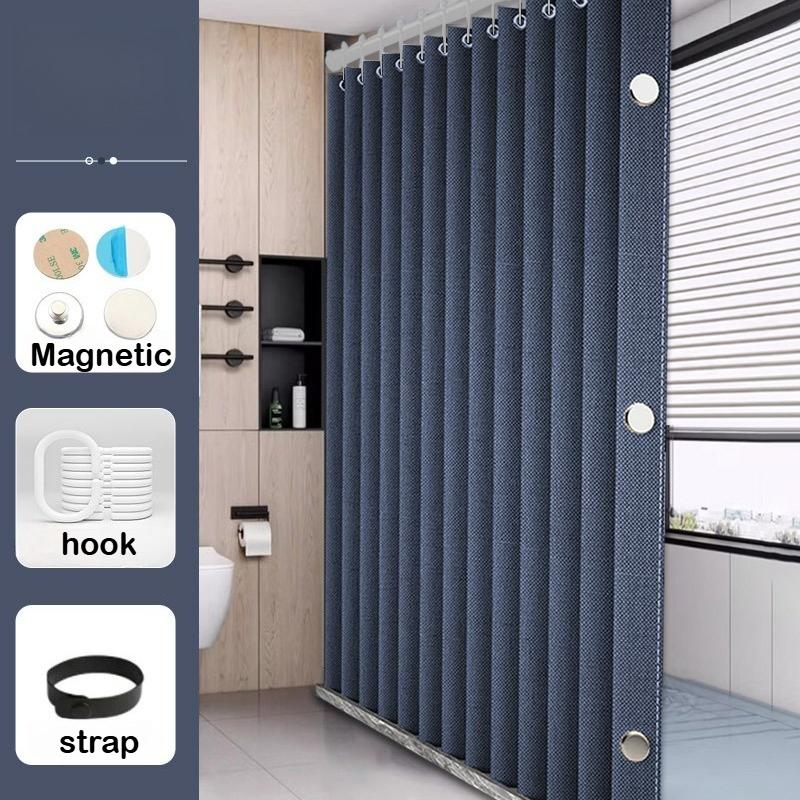 Heavy Duty Magnetic Shower Curtain Linen Blend Anti-Mildew Water Repellent Weighted Hem Bath Partition Curtain Standard Shower
