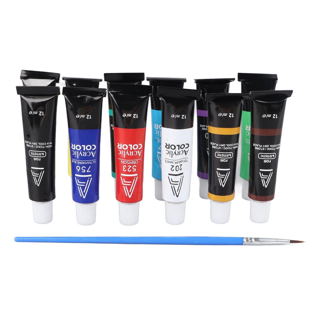 12 Colors Acrylic Paint Set 12ml Each Dry Quickly Prevent Fading Acrylic Paint Tubes for Painting
