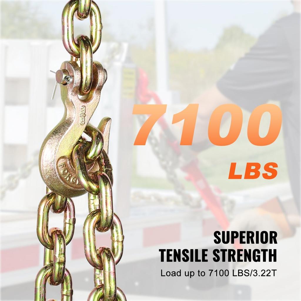 Binder Chain G80 Tie Down Tow Chain with Hooks 3/8"x10.3' 2 Pack 7100 Lbs