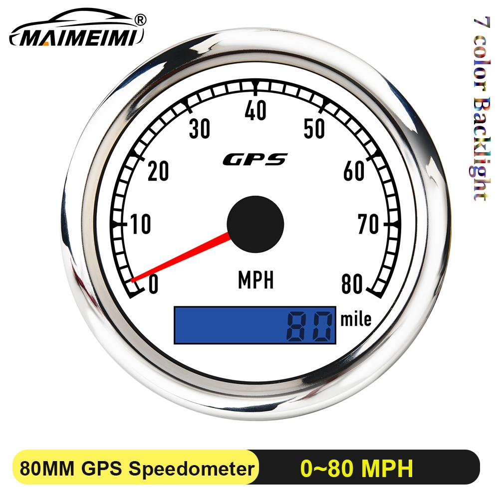 Custom 7 Color LED Universal 80MM GPS Speedometer 0-120kmh 0-60kmh Speed Meter For Boat Car Yacht 80MPH Odometer With Antenna