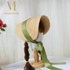 French Rural Style Lolita Straw Hat Ribbon Bow Ruffle Lace Beach Hat With Strap Ribbon Flower Hair Accessories Girl Sun Hat