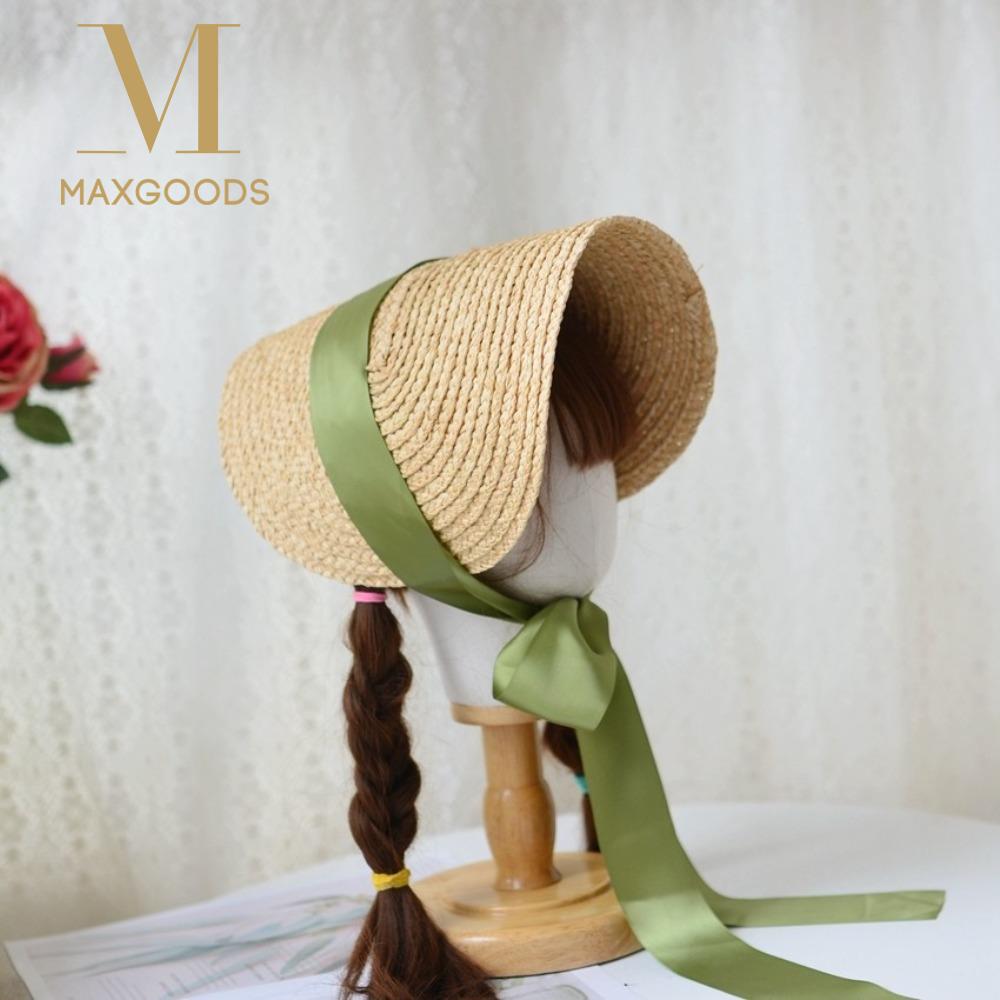 French Rural Style Lolita Straw Hat Ribbon Bow Ruffle Lace Beach Hat With Strap Ribbon Flower Hair Accessories Girl Sun Hat