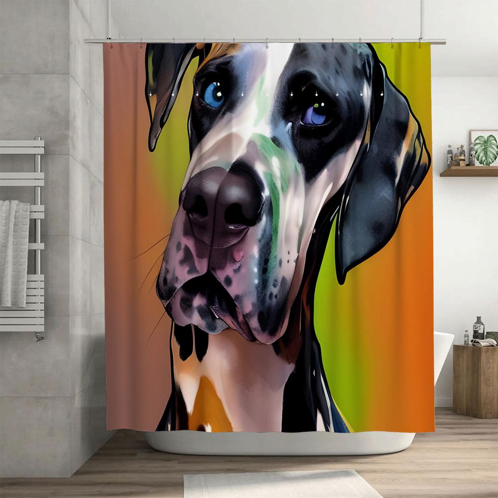Creative Watercolor Dog Bathing Room Decor Shower Curtain Waterproof Bathroom Home Decoration Wall Hanging Art Print in Blue Bla