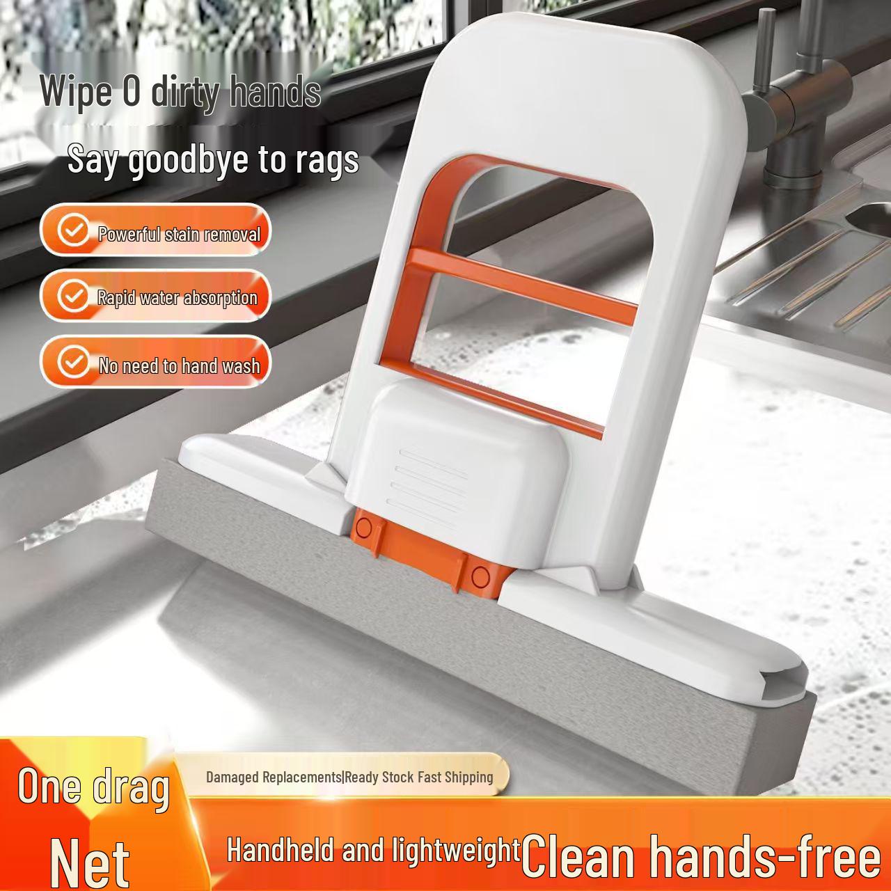 

Compact Foldable Hands-Free PVA Mop for Kitchen Desktop Cleaning One Head [No Handle]