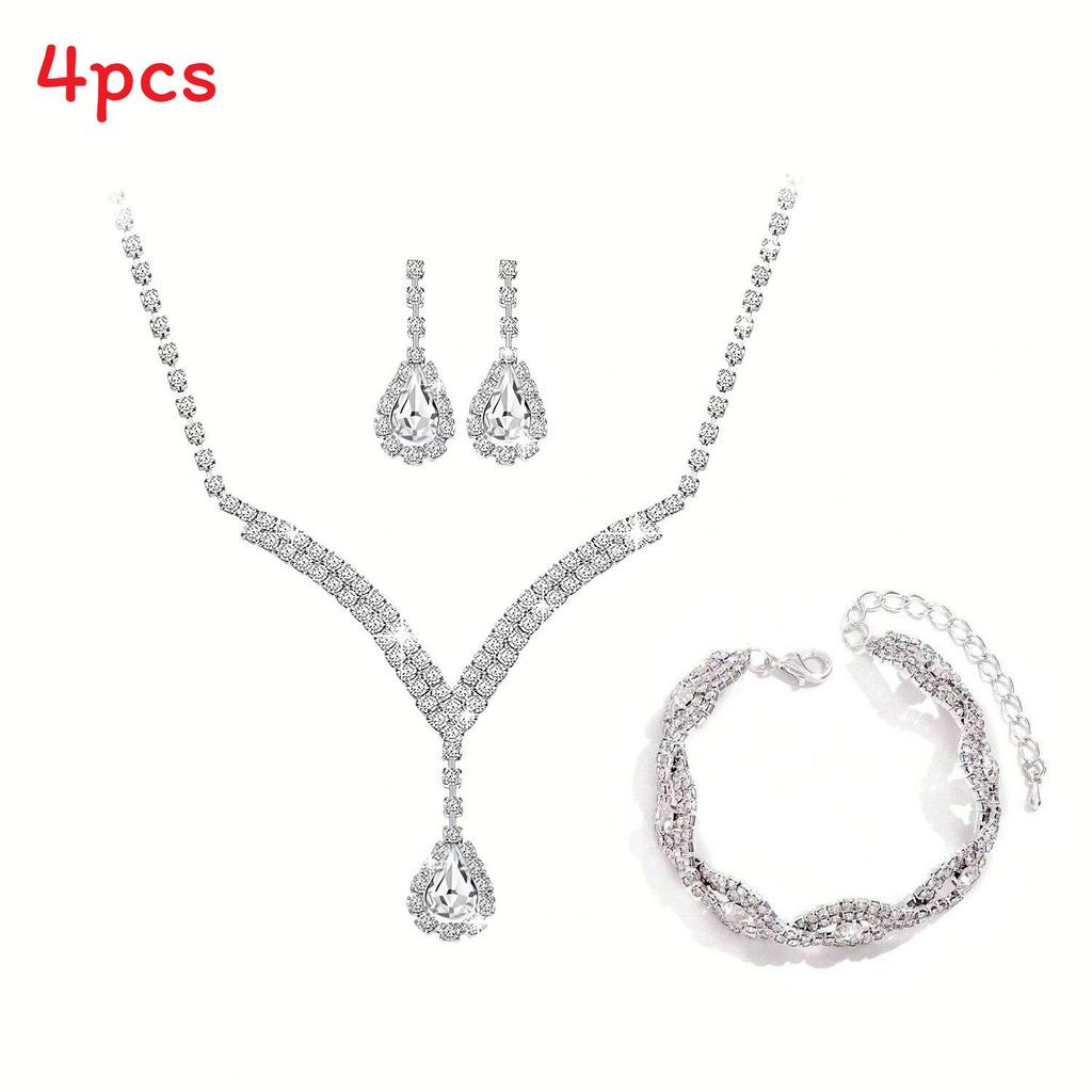 Bridal Party Jewelry Set With Zircon Water Drop Necklace Earrings And Bracelet For Weddings