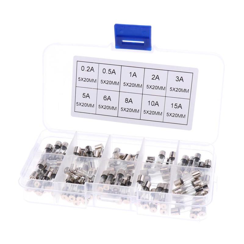 100Pcs Quick Blow Glass Tube Fuses Assorted 0.2/0.5/1/2/3/5/6/8/10/15A