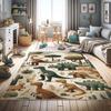 Dinosaur Decorative Rug,Jurassic Scenario Cartoon Animals in Wilderness Cloudy Sunrise Back, Quality Carpet for Bedroom Dorm and